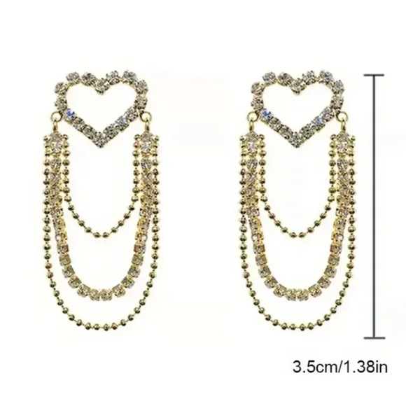 Elegant Gold Heart Chain Earrings - Picture 4 of 5